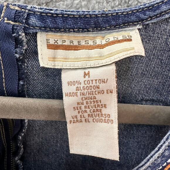 Vintage‎ Expressions Women's Medium Denim Sleeveless Dress Embroidered Design - Picture 4 of 10